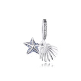 Starfish and Sea Shell Charm 925 Sterling Silver Crystal Beads