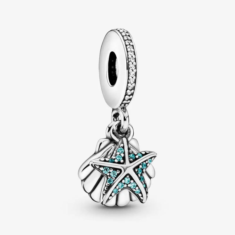Starfish and Sea Shell Charm 925 Sterling Silver Crystal Beads