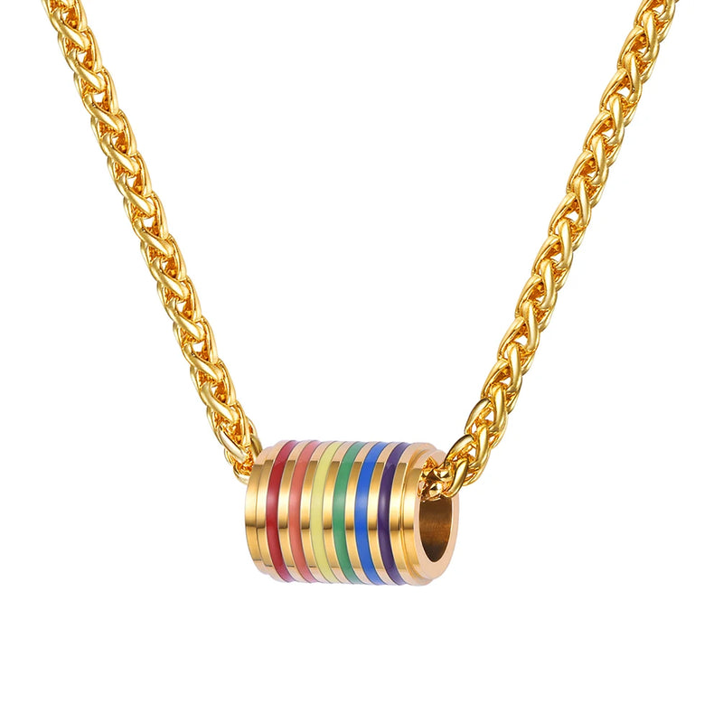 316L Stainless Steel LGBT Rainbow Pendant Jewelry Gay Pride Necklace