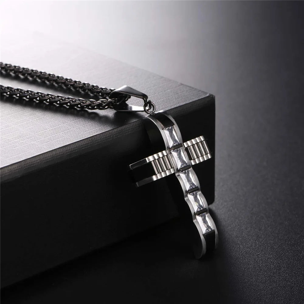 CZ Cross Pendant Necklace Stainless Steel/Gold GP2575