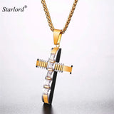 CZ Cross Pendant Necklace Stainless Steel/Gold GP2575