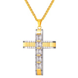 CZ Cross Pendant Necklace Stainless Steel/Gold GP2575