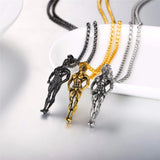 Muscle Women Pendant Necklace Stainless Steel Weight Lifter Fitness Charm