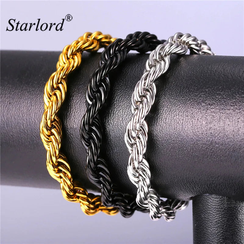 9MM Men's Stainless Steel Rope Bracelet Black Gun GH2179
