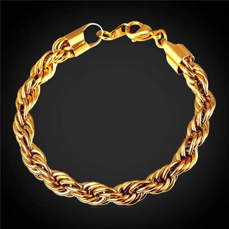 9MM Men's Stainless Steel Rope Bracelet Black Gun GH2179
