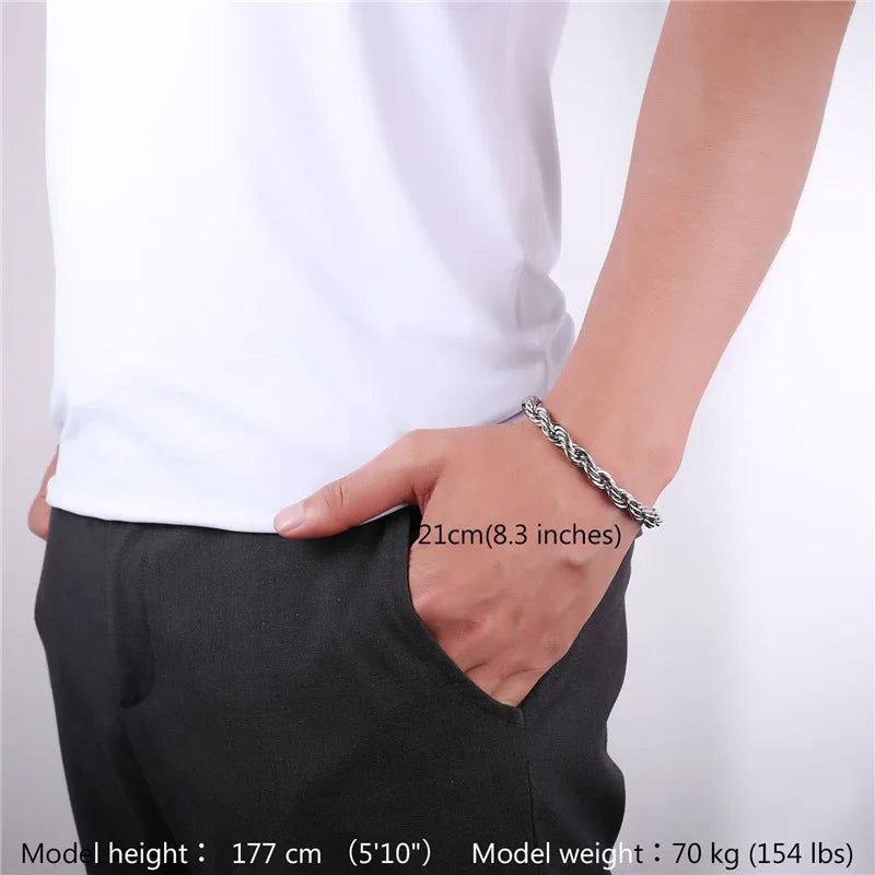 9MM Men's Stainless Steel Rope Bracelet Black Gun GH2179