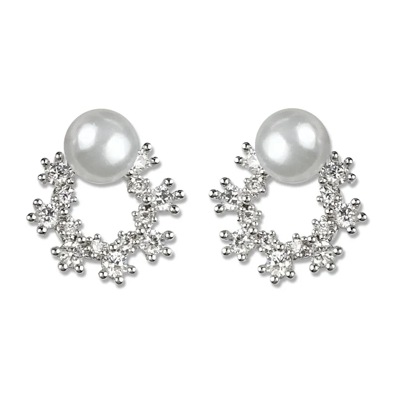 Zircon Snowflake Sterling Silver Stud Earrings