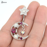 Dual Stars Sun Belly Piercing Surgical Steel Bar Navel Piercing Jewelry