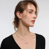 Gentle Moonstone Pendant Necklace with Freshwater Pearl Clavicle Chain