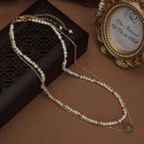 Gentle Moonstone Pendant Necklace with Freshwater Pearl Clavicle Chain
