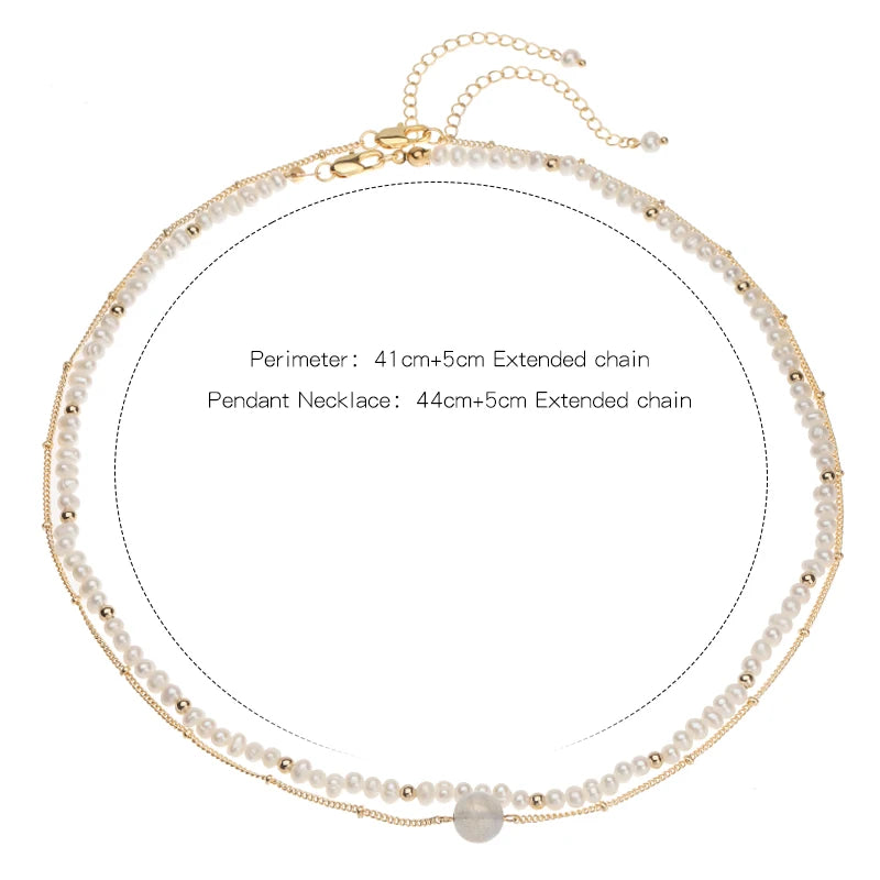 Gentle Moonstone Pendant Necklace with Freshwater Pearl Clavicle Chain