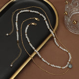 Gentle Moonstone Pendant Necklace with Freshwater Pearl Clavicle Chain