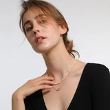 Gentle Moonstone Pendant Necklace with Freshwater Pearl Clavicle Chain