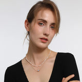 Gentle Moonstone Pendant Necklace with Freshwater Pearl Clavicle Chain