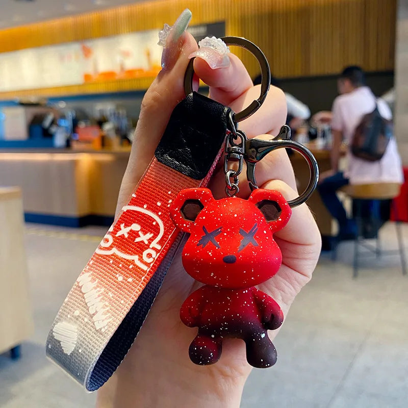 Starry Sky Gradient Bear Keychain Couple Bag Pendant Key Ring Chain Accessories