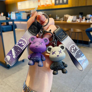 Starry Sky Gradient Bear Keychain Couple Bag Pendant Key Ring Chain Accessories