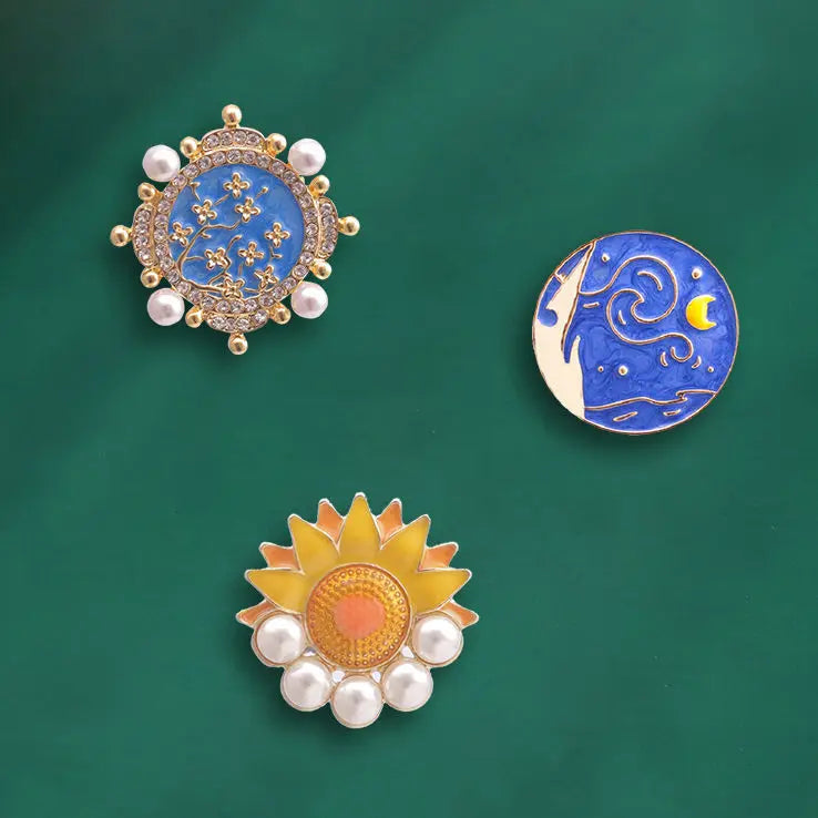 Starry Sky Moonlit Night Retro Brooch Pin Insignia Chest Badges Decor