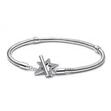 925 Sterling Silver T Bangle Bracelet European Charms