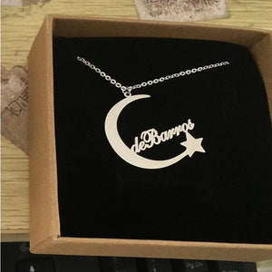 Stars Moon Name Necklace Stainless Steel Long Chain Jewelry