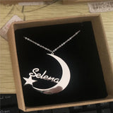 Stars Moon Name Necklace Stainless Steel Long Chain Jewelry