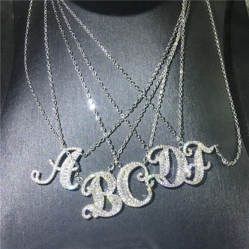 Alphabet Pendant Necklace 925 Sterling Silver AAAAA CZ Jewelry Gift