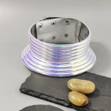 Statement Choker Necklace For Women - Silver Leather Collar Maxi Necklace