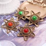 Red Green Star Clip Earrings Vintage Jewelry Retro Style