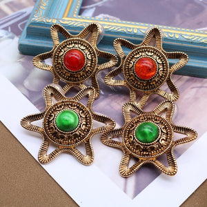Red Green Star Clip Earrings Vintage Jewelry Retro Style