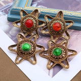 Red Green Star Clip Earrings Vintage Jewelry Retro Style