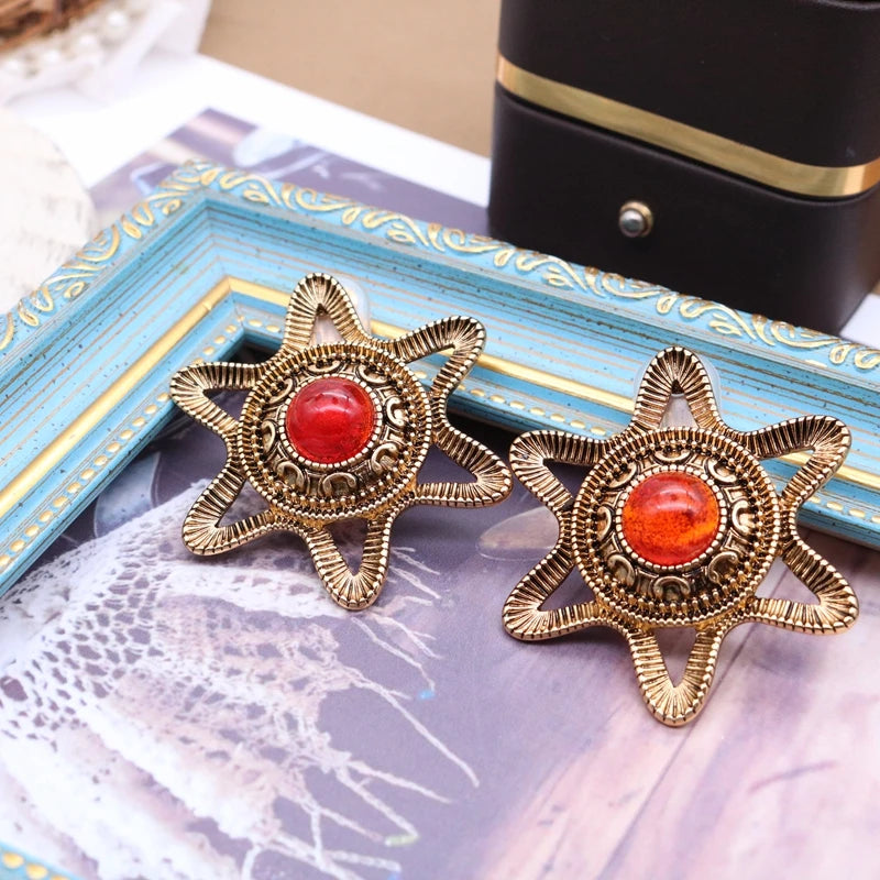 Red Green Star Clip Earrings Vintage Jewelry Retro Style