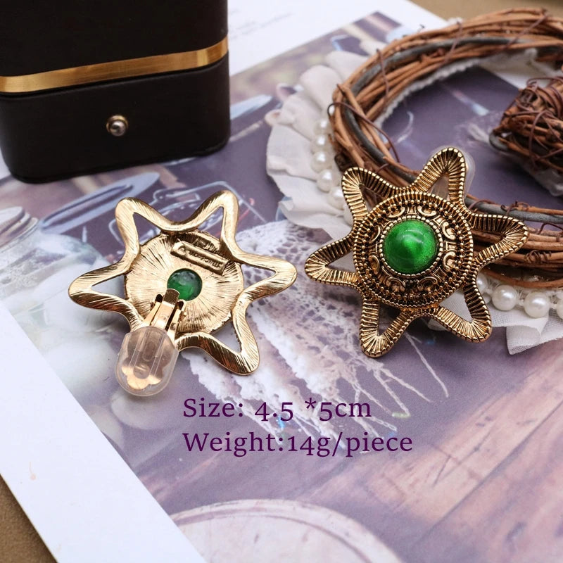 Red Green Star Clip Earrings Vintage Jewelry Retro Style