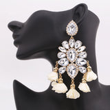 Statement Earrings Rhinestone Crystal Flower Tassel Earring Jewelry
