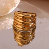 Exaggerated 3-Layer 18K Plated Stainless Steel Ring for Women