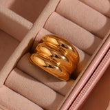 Exaggerated 3-Layer 18K Plated Stainless Steel Ring for Women
