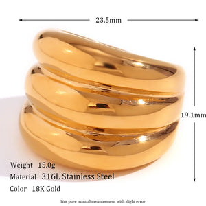 Exaggerated 3-Layer 18K Plated Stainless Steel Ring for Women