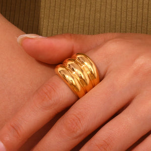 Exaggerated 3-Layer 18K Plated Stainless Steel Ring for Women
