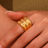 Exaggerated 3-Layer 18K Plated Stainless Steel Ring for Women