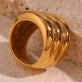 Exaggerated 3-Layer 18K Plated Stainless Steel Ring for Women
