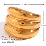 Exaggerated 3-Layer 18K Plated Stainless Steel Ring for Women