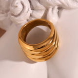 Exaggerated 3-Layer 18K Plated Stainless Steel Ring for Women