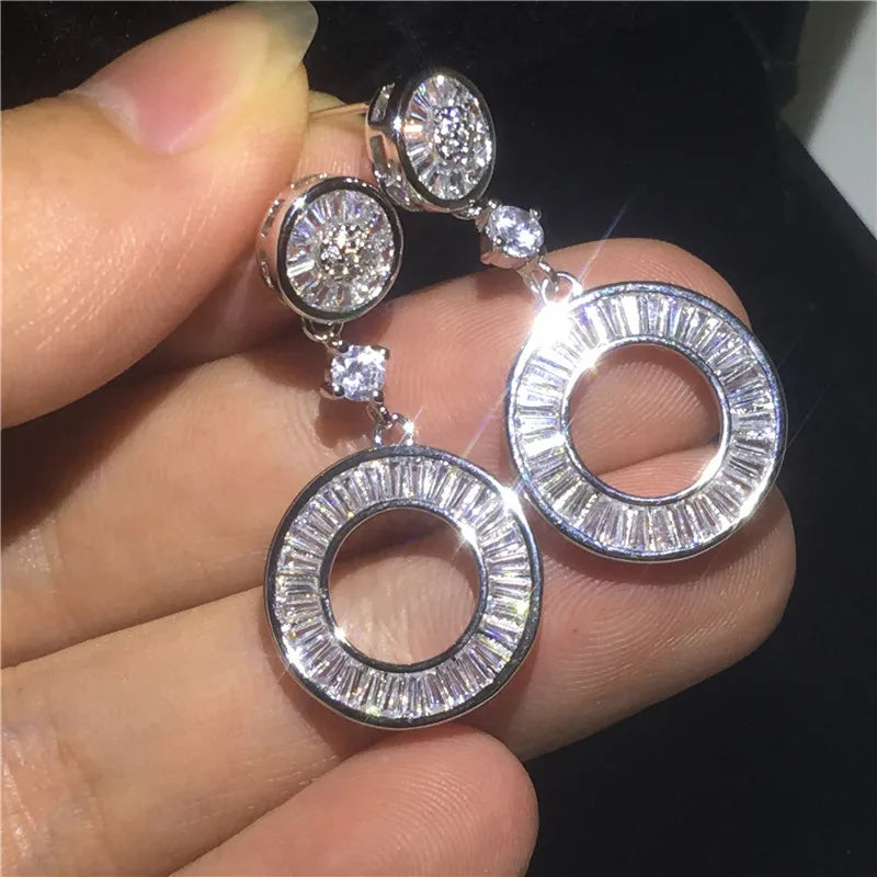 CZ Drop Earring 925 Silver Wedding Dangle for Bride