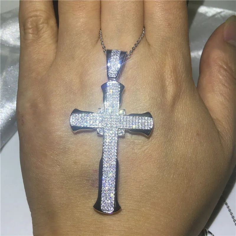 Long Cross Pendant Pave AAAAA cz Silver Party Wedding Pendant Necklace