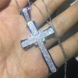 Long Cross Pendant Pave AAAAA cz Silver Party Wedding Pendant Necklace