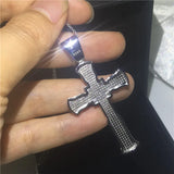 Long Cross Pendant Pave AAAAA cz Silver Party Wedding Pendant Necklace