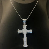 Long Cross Pendant Pave AAAAA cz Silver Party Wedding Pendant Necklace