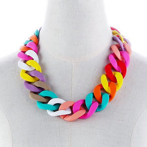 Matte Red Long Chain Necklace Vintage Chunky Choker Pendant