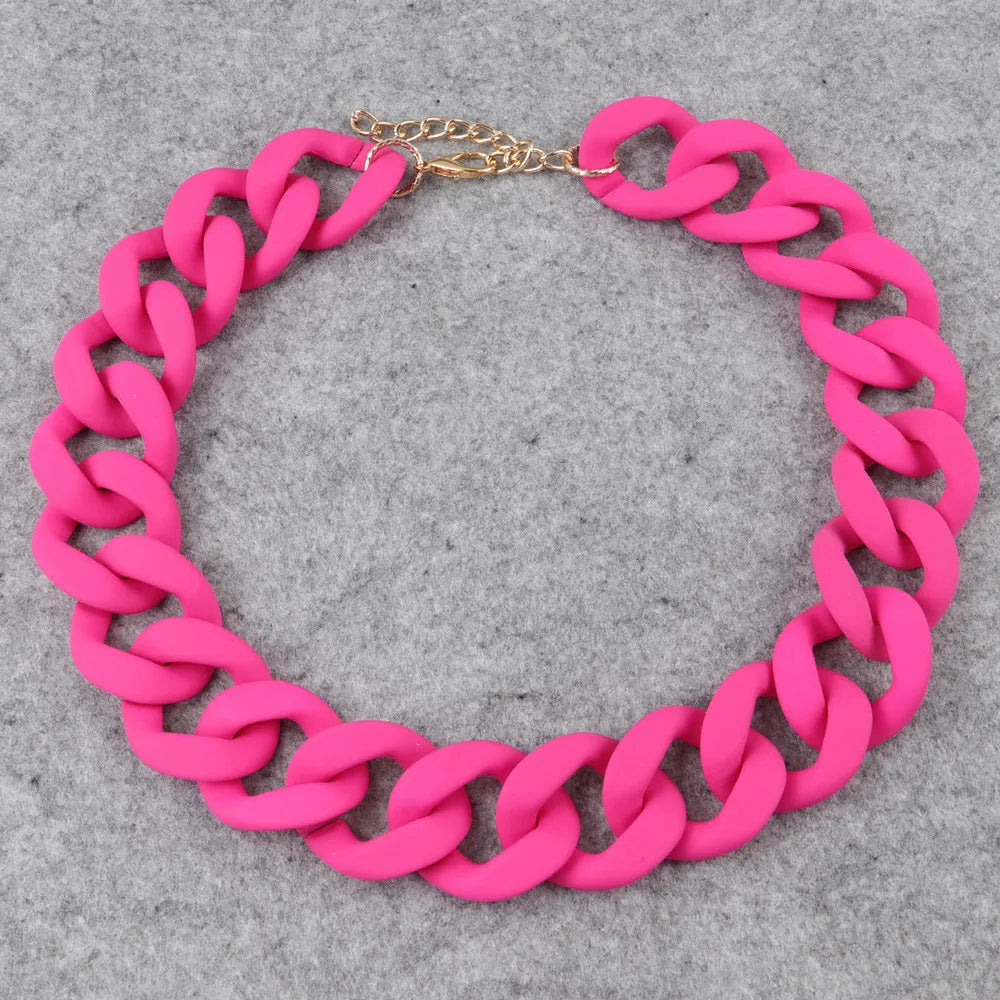 Matte Red Long Chain Necklace Vintage Chunky Choker Pendant