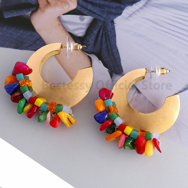 Colorful Bead Dangle Earrings Exaggerated Ethnic Pendant Jewelry