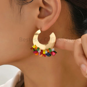 Colorful Bead Dangle Earrings Exaggerated Ethnic Pendant Jewelry