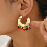 Colorful Bead Dangle Earrings Exaggerated Ethnic Pendant Jewelry
